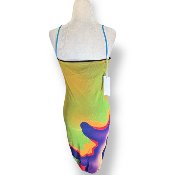 Expired Girl X Heeyajenny 2 Way Mesh Midi Slip Dress Colorful Colorblock Medium - Picture 6 of 14